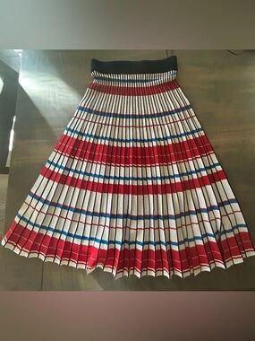 Banana Republic NWOT Pleated Striped Knit Midi Skirt in Red, White & Blue